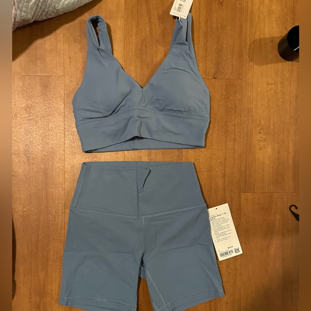 NWT Align biker shorts AND sports bra (set) in Utility Blue (sold out color)